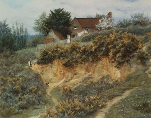 Sandhillsissä, Witleyssä (akvarelli raaputtamalla paperille) tekijältä Helen Allingham