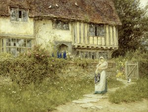 Old Church Gate Farmin vieressä, Smarden, Kent (akvarelli paperille) tekijältä Helen Allingham