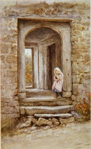 Tyttö kissanpennun kanssa tekijältä Helen Allingham