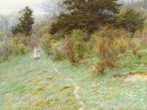 Primroses Surrey Heathillä (wc paperilla) tekijältä Helen Allingham