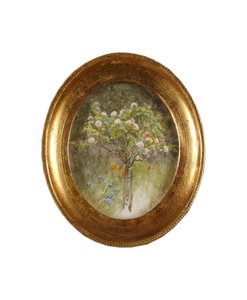 Ruusupensas ja iirikset (akvarelli paperille) tekijältä Helen Allingham
