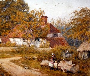 Perheen mökki (akvarelli paperille) tekijältä Helen Allingham