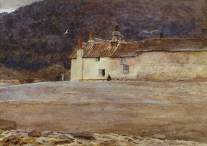 Lynmouthin viimeinen talo, 1874 (wc paperilla) tekijältä Helen Allingham
