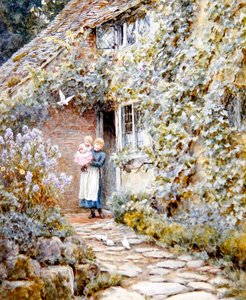Vine Cottage (akvarelli paperille) tekijältä Helen Allingham