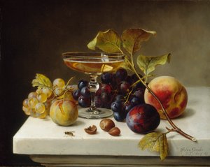 Asetelma hedelmillä ja samppanjalla, 1869. tekijältä Helen Searle