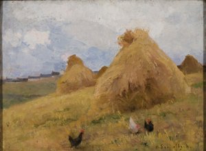 Chickens among Cornstooks, n. 1888 (öljy kankaalle) tekijältä Helene Schjerfbeck