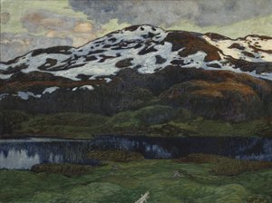 Kesäilta lähellä Kallsjöniä (öljy kankaalle)