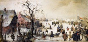 Talvinen kohtaus kanavalla tekijältä Hendrick Avercamp