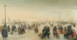 Talvisia nautintoja kaupungin ulkopuolella. Noin 1620 tekijältä Hendrick Avercamp