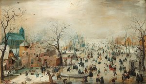 Talvimaisema luistelijoiden kanssa. Noin 1608