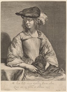 Tyttö pöyhkeässä hatussa tekijältä Hendrick Bary after Gerard ter Borch the Younger