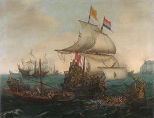Englannin rannikolla olevia espanjalaisia kaleereita ramppaavat hollantilaisalukset, 3. lokakuuta 1602.