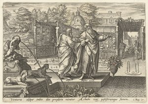 Elia ennustaa kuningas Ahabille kuivuutta History of Eliah (sarjan nimi) tekijältä Hendrick Goltzius (rejected attribution)