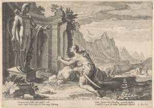Cadmus neuvoo Delphin oraakkelilta Metamorphoses of Ovid (sarjan nimi) tekijältä Hendrick Goltzius (workshop of)