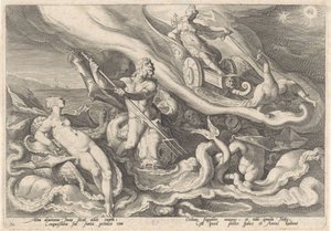 Juno valittaa Thetikselle ja Oceanukselle Metamorphoses of Ovid (sarjan nimi) tekijältä Hendrick Goltzius (workshop of)