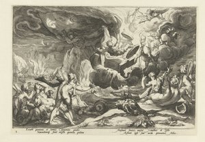 Val van Phaëthon Ovidiuksen Metamorfosen (sarjan nimi) tekijältä Hendrick Goltzius (workshop of)
