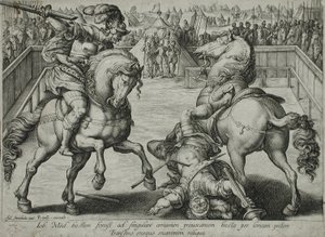 Kaksintaistelu hevosen selässä tekijältä Hendrick Goltzius