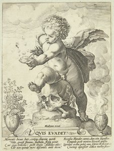 Allegoria elämän ohimenevyydestä ("Quiz Eva That?") tekijältä Hendrick Goltzius