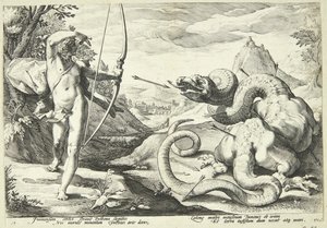 Apollo tappaa Pythonin tekijältä Hendrick Goltzius