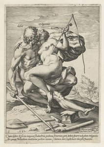 Työvoima ja teollisuus (työvoima / Diligentia) Työn, ahkeruuden, käytännön ja taiteen palkinto (sarjan nimi) tekijältä Hendrick Goltzius