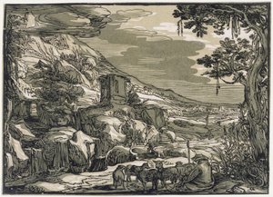 Arkadialainen maisema ja paimen tekijältä Hendrick Goltzius