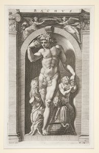 Bacchus, #7 kahdeksan antiikkijumalan sarjassa tekijältä Hendrick Goltzius