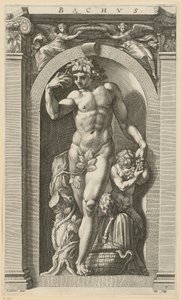 Bacchus, sarjan ”Kahdeksan antiikin jumaluutta” sivu 7 tekijältä Hendrick Goltzius