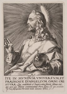 Kristus (Salvator Mundi), Kristuksesta, apostoleista ja Paavalista uskontunnustuksen kera tekijältä Hendrick Goltzius