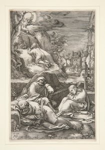 Kristus Öljymäellä / Agony in the Garden tekijältä Hendrick Goltzius
