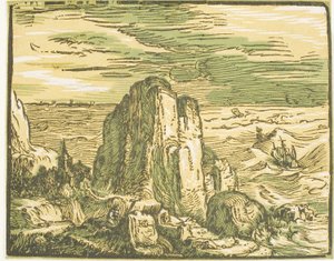 Kallio meren rannalla neljästä pienestä maisemasta tekijältä Hendrick Goltzius