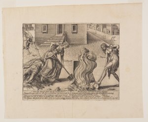 Hölmön oikeudenkäyntihenkilön kuolema, kirjasta Litis Abusus (Lain väärinkäytökset). tekijältä Hendrick Goltzius