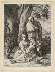 Pyhä perhe ja Johannes-lapsi tekijältä Hendrick Goltzius