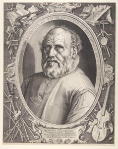 Dirck Volkertsz. Coornhert (kehyksen kanssa) tekijältä Hendrick Goltzius