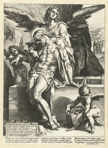 Enkelit kantavat Kristuksen ruumista tekijältä Hendrick Goltzius