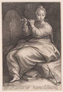 Euterpe, musiikin muusa, teoksesta The Nine Muses (Yhdeksän muusaa). tekijältä Hendrick Goltzius