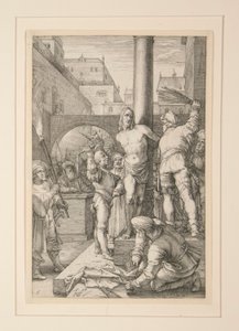 Kristuksen liputus, The Passion, #6 12 kaiverruksen sarjassa tekijältä Hendrick Goltzius