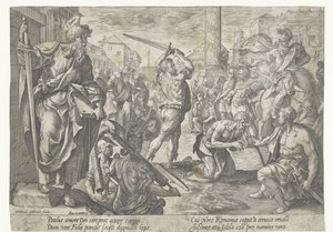 Paavalin marttyyrikuolema Kristuksen ja apostolien marttyyrikuolema (sarjan nimi) tekijältä Hendrick Goltzius