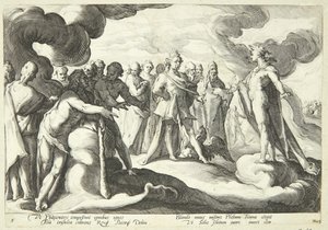 Jupiter ja jumalat pyytävät Heliosia ottamaan uudelleen auringon vaunun hallintaan tekijältä Hendrick Goltzius