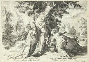 Kekropin tyttäret avaavat Minervan heille uskoman korin tekijältä Hendrick Goltzius