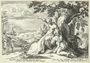 Clymene rohkaisee Phaetonia löytämään Heliosin tekijältä Hendrick Goltzius