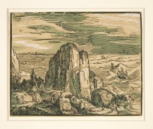 Maisema kalliolla meren rannalla tekijältä Hendrick Goltzius