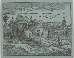 Maisema, jossa on maalaistalo, teoksesta Neljä pientä maisemaa tekijältä Hendrick Goltzius