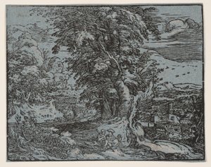 Maisema ja paimen pariskunta tekijältä Hendrick Goltzius
