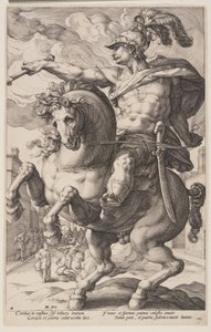 Marcus Curtius hevosen selässä, roomalaisista sankareista. tekijältä Hendrick Goltzius