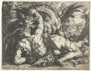 Lohikäärmeen nielaimia Cadmuksen seuralaisia tekijältä Hendrick Goltzius