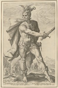 Mucius Scaevola, sarjan ”Roomalaiset sankarit” 3. sivu tekijältä Hendrick Goltzius