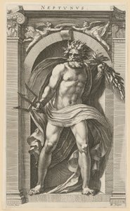 Neptunus, sarjan ”Kahdeksan antiikin jumaluutta” 2. sivu tekijältä Hendrick Goltzius