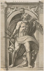 Neptunus, sarjan ”Kahdeksan antiikin jumaluutta” 2. sivu tekijältä Hendrick Goltzius