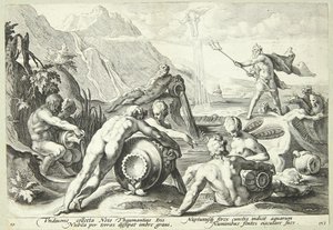 Neptunus suunnittelee ihmiskunnan tuhoamista tekijältä Hendrick Goltzius
