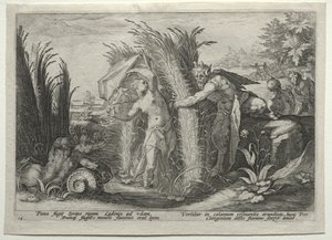 Pan jahtaa Syrinxiä tekijältä Hendrick Goltzius
